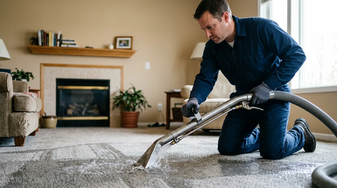 Water damage restoration technician working near Zephyr, TX